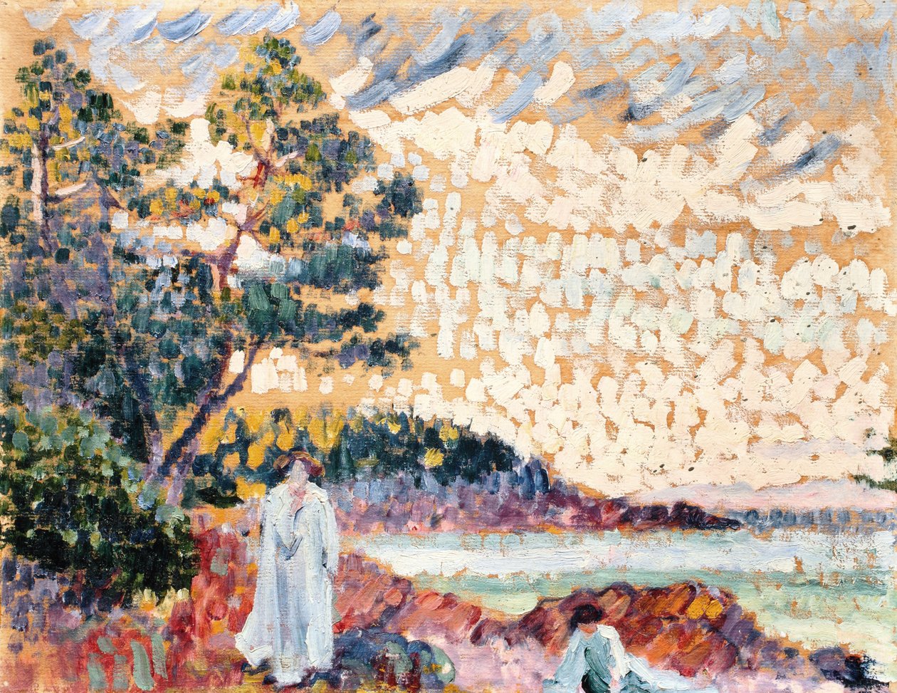 两个女人在海景，c.1900（油画布在纸上） 作者 亨利·埃德蒙·克罗斯