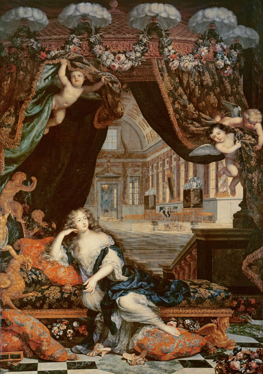 蒙特斯潘夫人（1640-1707）的肖像斜倚在Chateau de Clagny画廊前 作者 亨利·加斯卡德