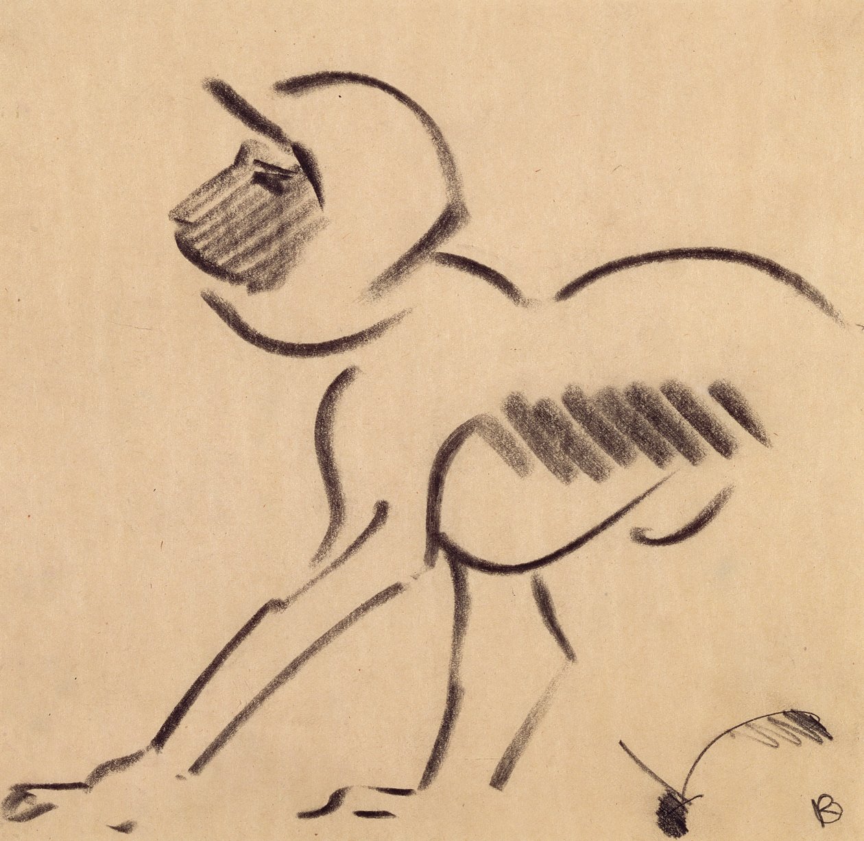 卧虎藏龙，c.1912-13（灰色编织纸上的黑色木炭） 作者 亨利·高第·布热斯卡