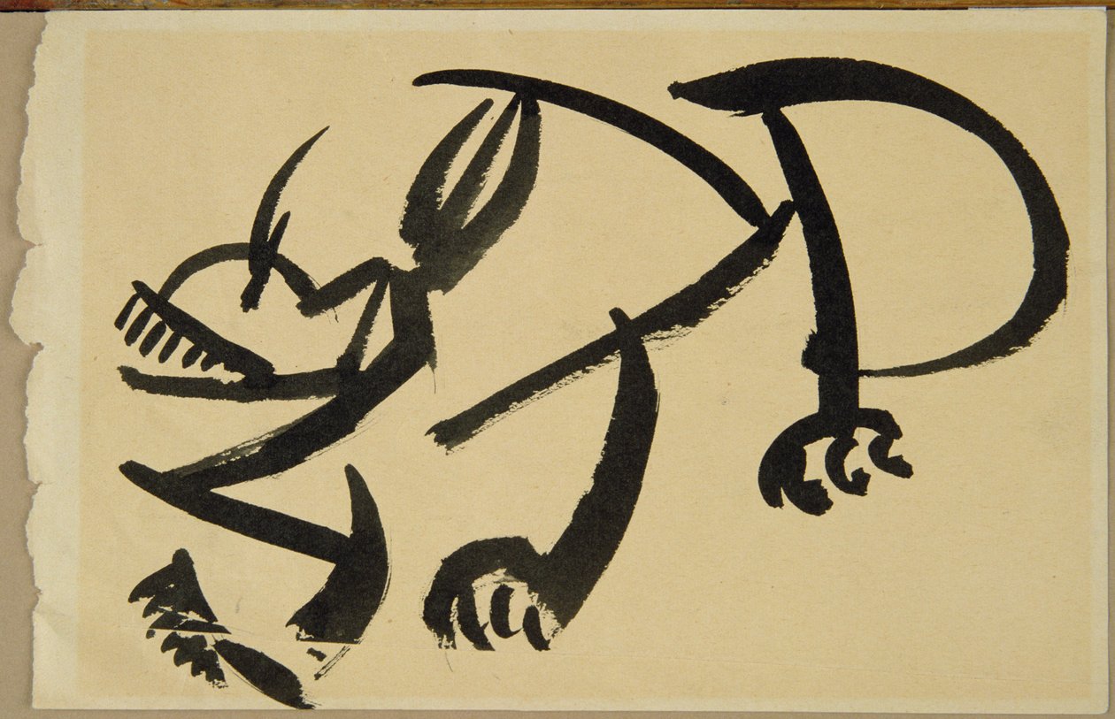 猫即将突袭，1913年（黑色洗纸） 作者 亨利·高第·布热斯卡