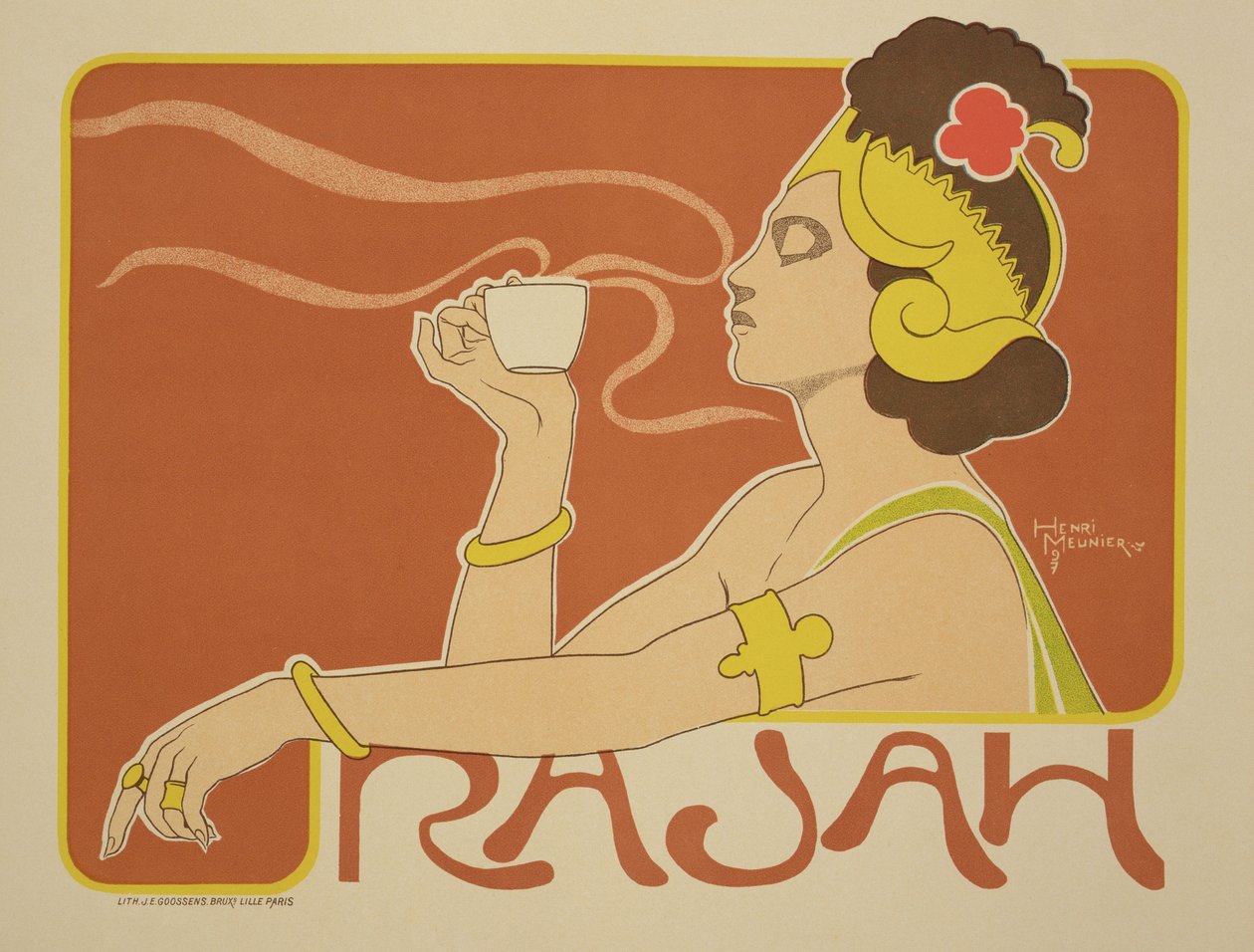 复制一张宣传&39;Cafe Rajah&39;的海报，1897年 作者 乔治·穆尼耶
