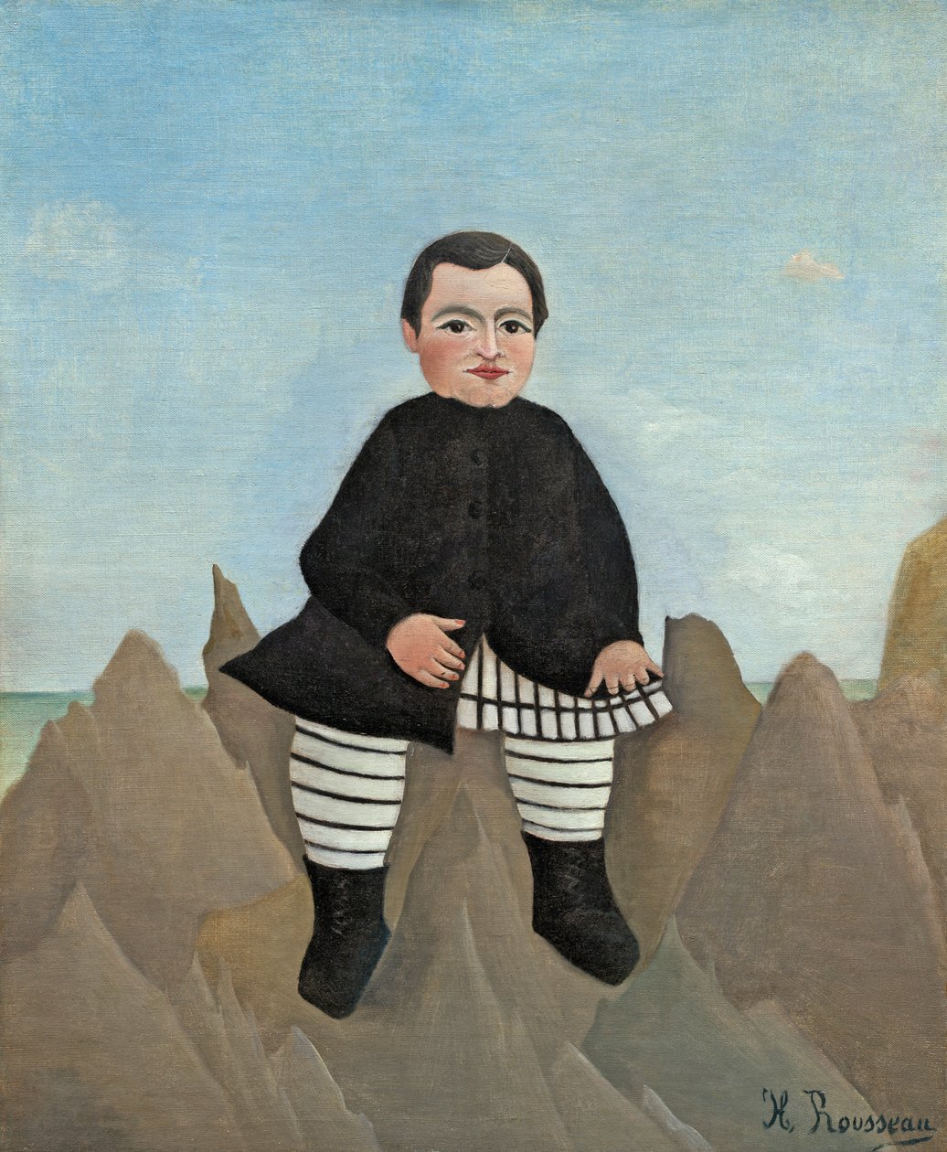 岩石上的男孩，1895-97（亚麻油） 作者 亨利·卢梭