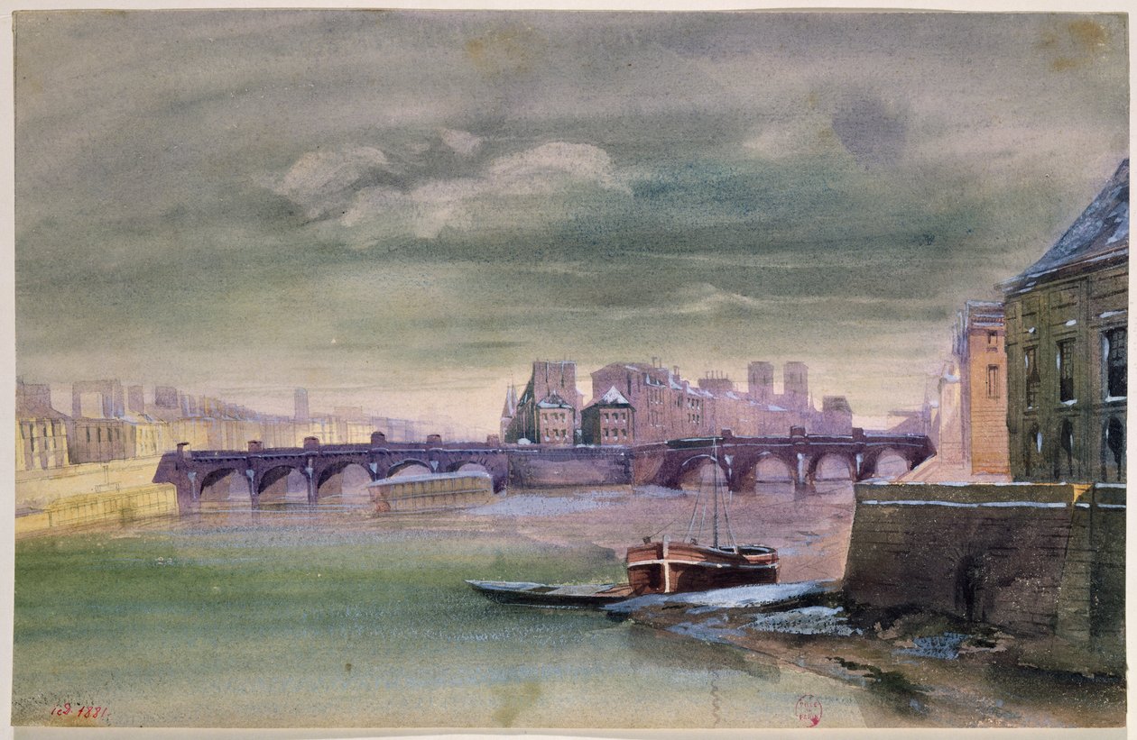 Pont Neuf和Ile de la Cite，1881年（纸上写着） 作者 亨利·简·巴蒂斯特·李维斯
