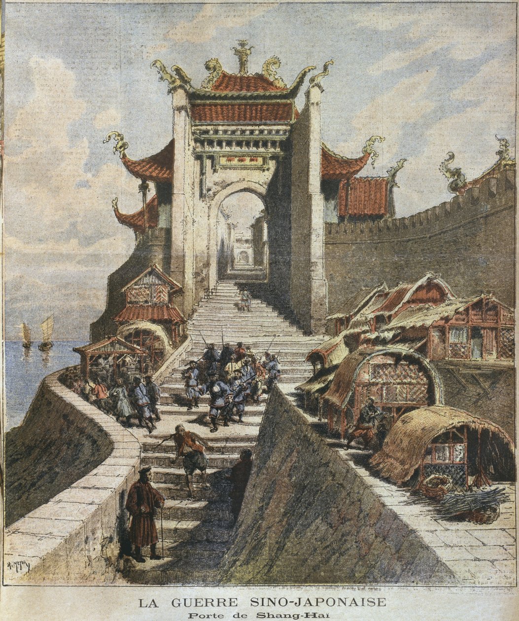 中日战争，上海门，插图来自&39;Le Petit Journal&39;，补充说明，1895年1月6日（彩色版画） 作者 亨利·迈耶（Henri Meyer）