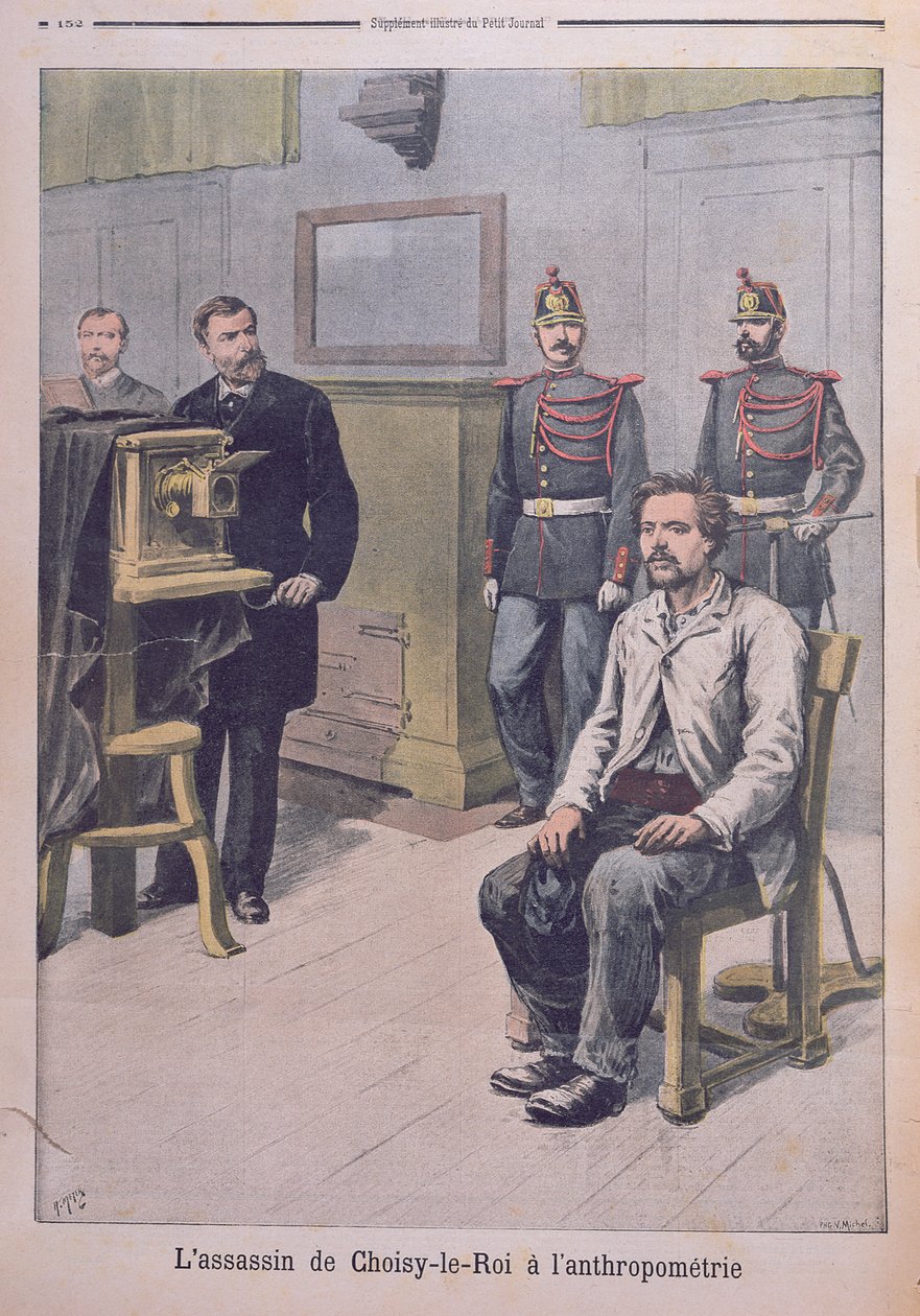 Choisy-le-Roy的刺客在1899年5月7日的“Le Petit Journal”Bertillon教授面前拍摄（彩色光刻） 作者 亨利·迈耶（Henri Meyer）