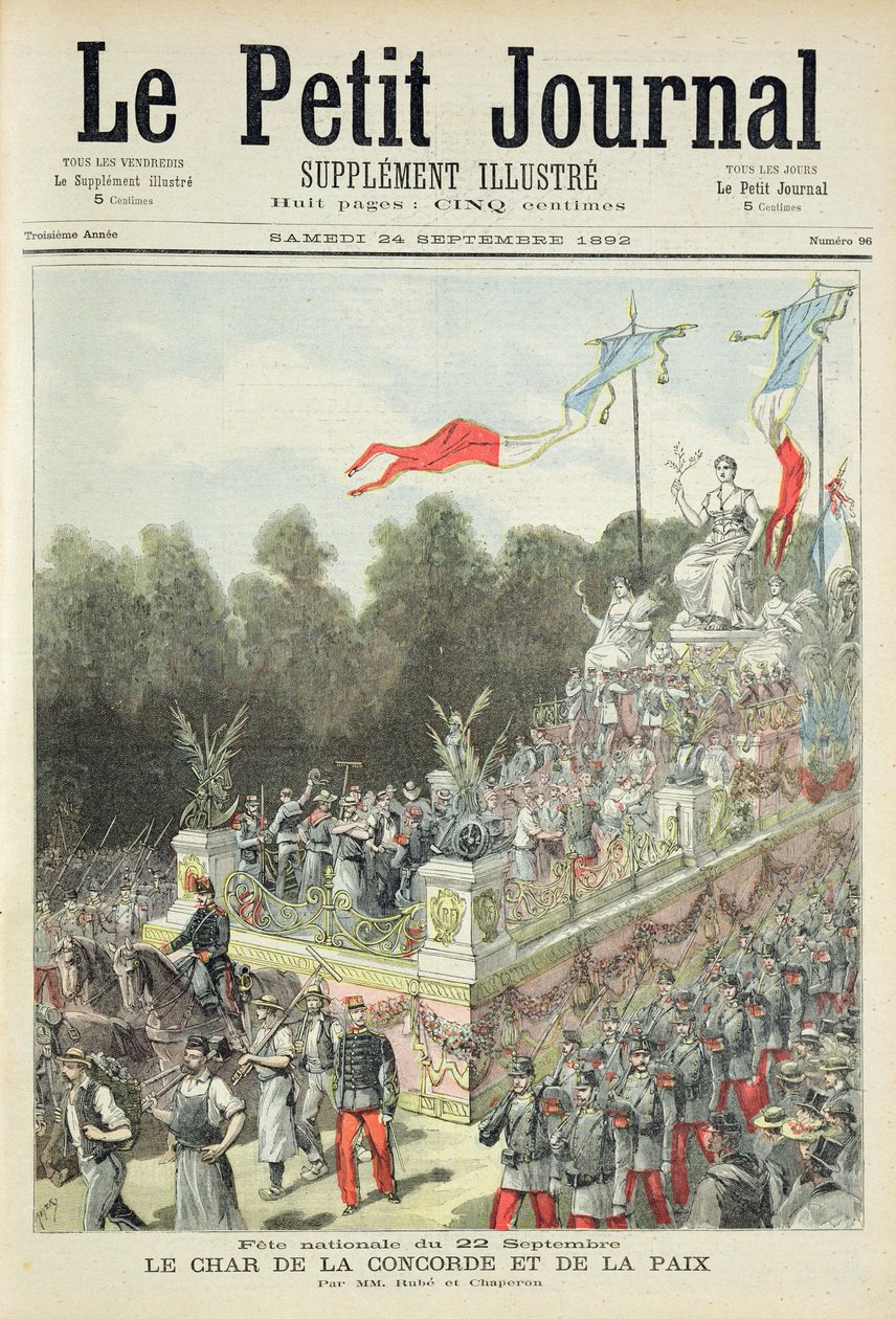 标题页描绘9月22日国庆节庆祝共和国宣布一百周年，插图来自Le Petit Journal的插图补充，24th Septe 作者 亨利·迈耶（Henri Meyer）