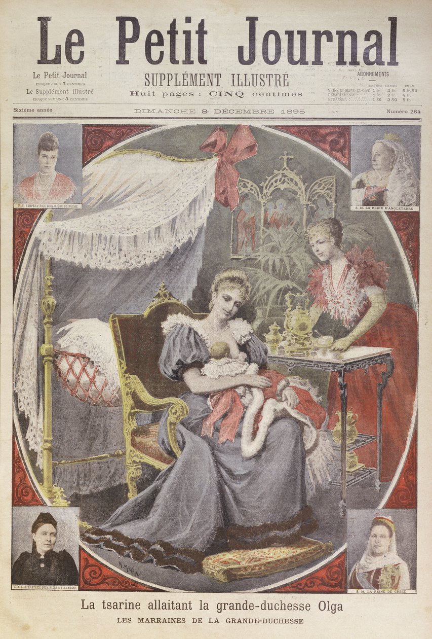 Tsarina Alexandra Feodrovna（1872-1918）1895年12月8日从&39;Le Petit Journal&39;的封面母乳喂养大公爵夫人奥尔加（1895-1918） 作者 亨利·迈耶（Henri Meyer）