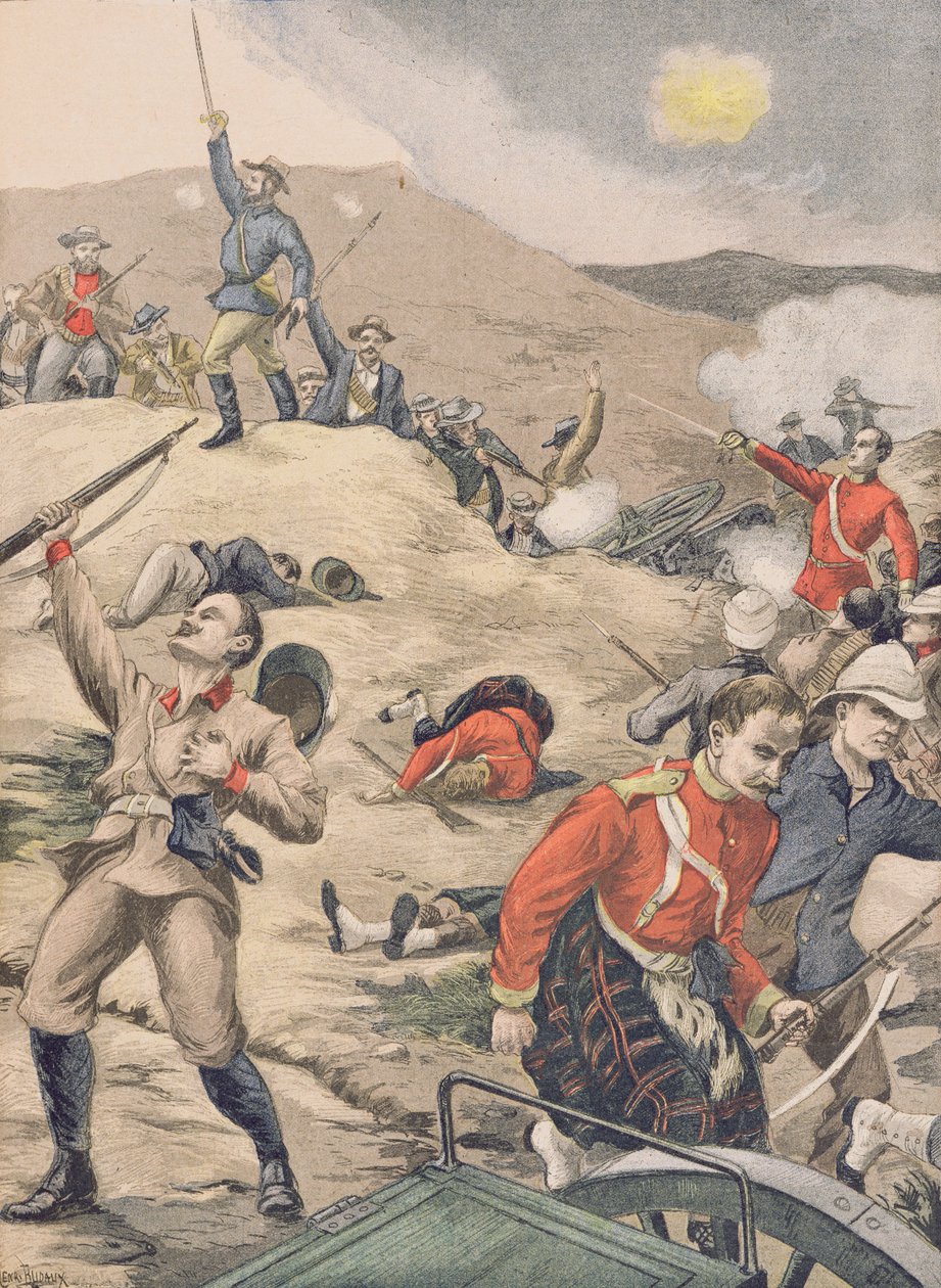 在德兰士瓦，Boers采用英国电池，插图来自&39;Le Petit Journal&39;，1900年1月28日 作者 亨利·鲁道（Henri Rudaux）