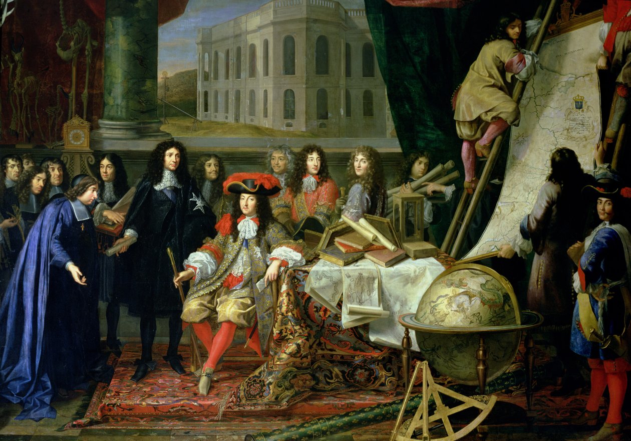 Jean-Baptiste Colbert（1619-83）向路易十四（1638-1715）提交皇家科学院院士（1638-1715）c.1667（详情）（另见104626） 作者 亨利·泰特林