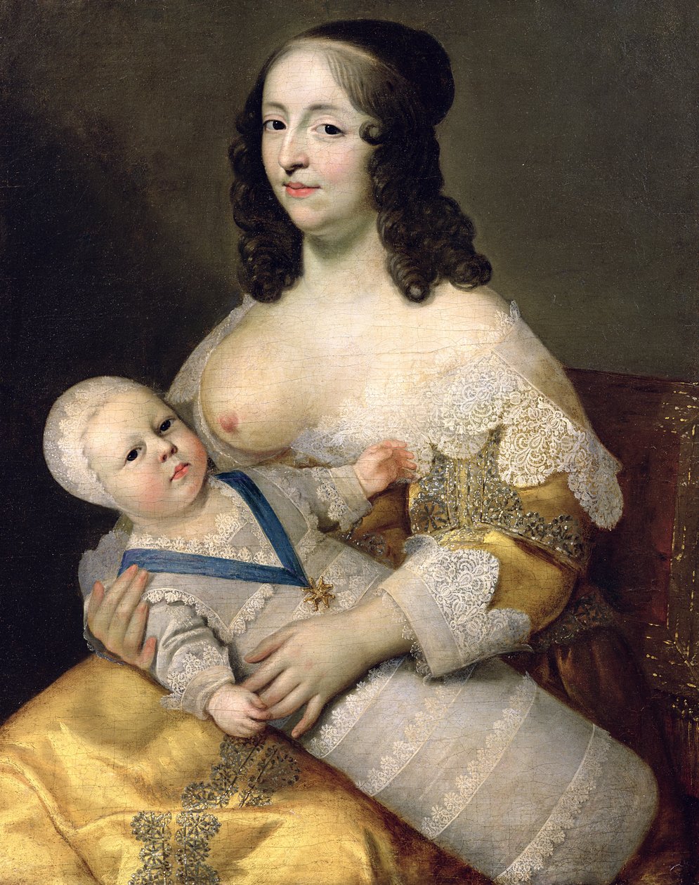 法国的多芬路易斯（1638-1715）和他的女护士，Dame Longuet de la Giraudiere，c.1638 作者 查尔斯·博布伦