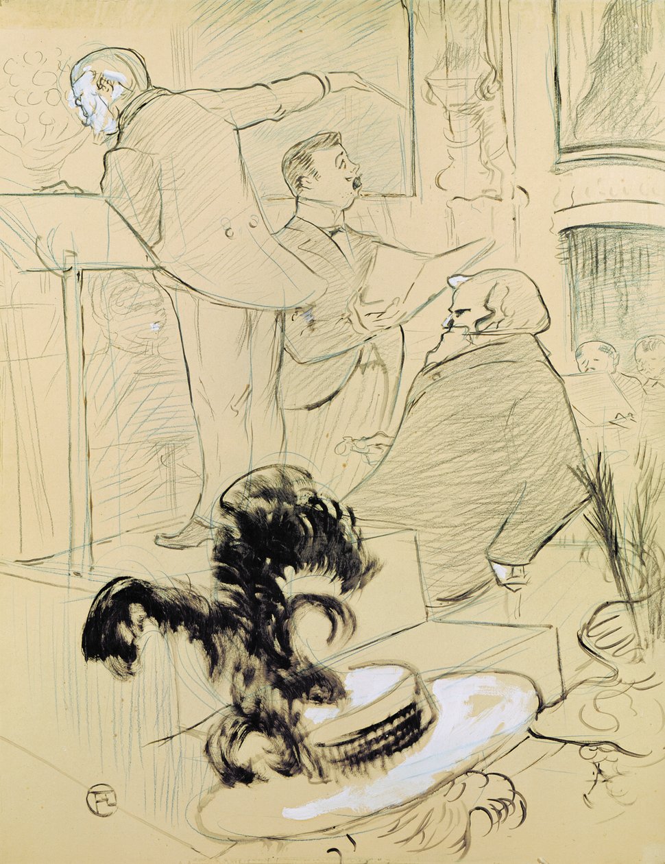 Ambroise Thomas（1811-96）在他的歌剧“Francesca da Rimini”的排练中，1896年（笔墨水和铅笔在纸上） 作者 亨利·德·图卢兹·劳特雷克