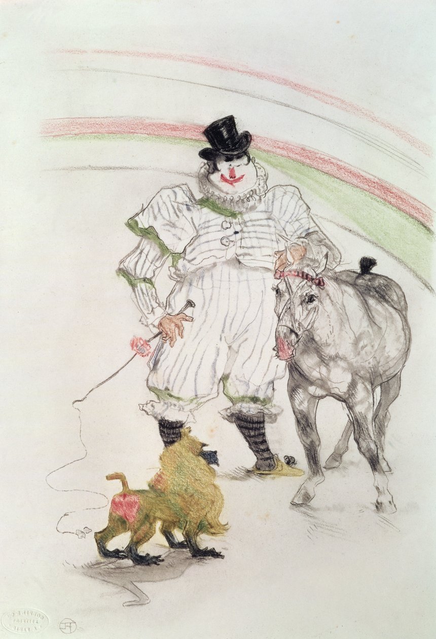 在马戏团：表演马和猴子，1899年（粉笔，蜡笔和石墨） 作者 亨利·德·图卢兹·劳特雷克