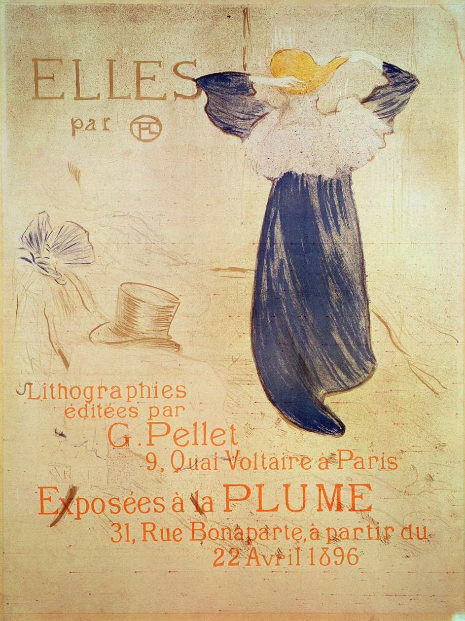 4月22日在巴黎巴黎巴黎31街La Plume举行的1896年展览的&39;Elles&39;主题。版本G Pellet，9 quai Voltaire，巴黎，1896年（蜡笔，刷子和飞溅石版印刷在fou 作者 亨利·德·图卢兹·劳特雷克