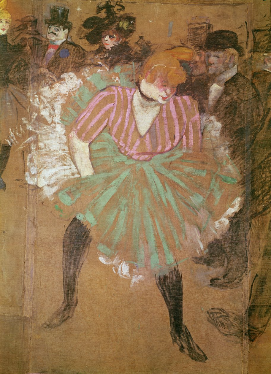 巴黎Tréneé展览会上的Goulue军营面板。红磨坊的舞蹈：Goulue（Louise Weber），1895年 作者 亨利·德·图卢兹·劳特雷克