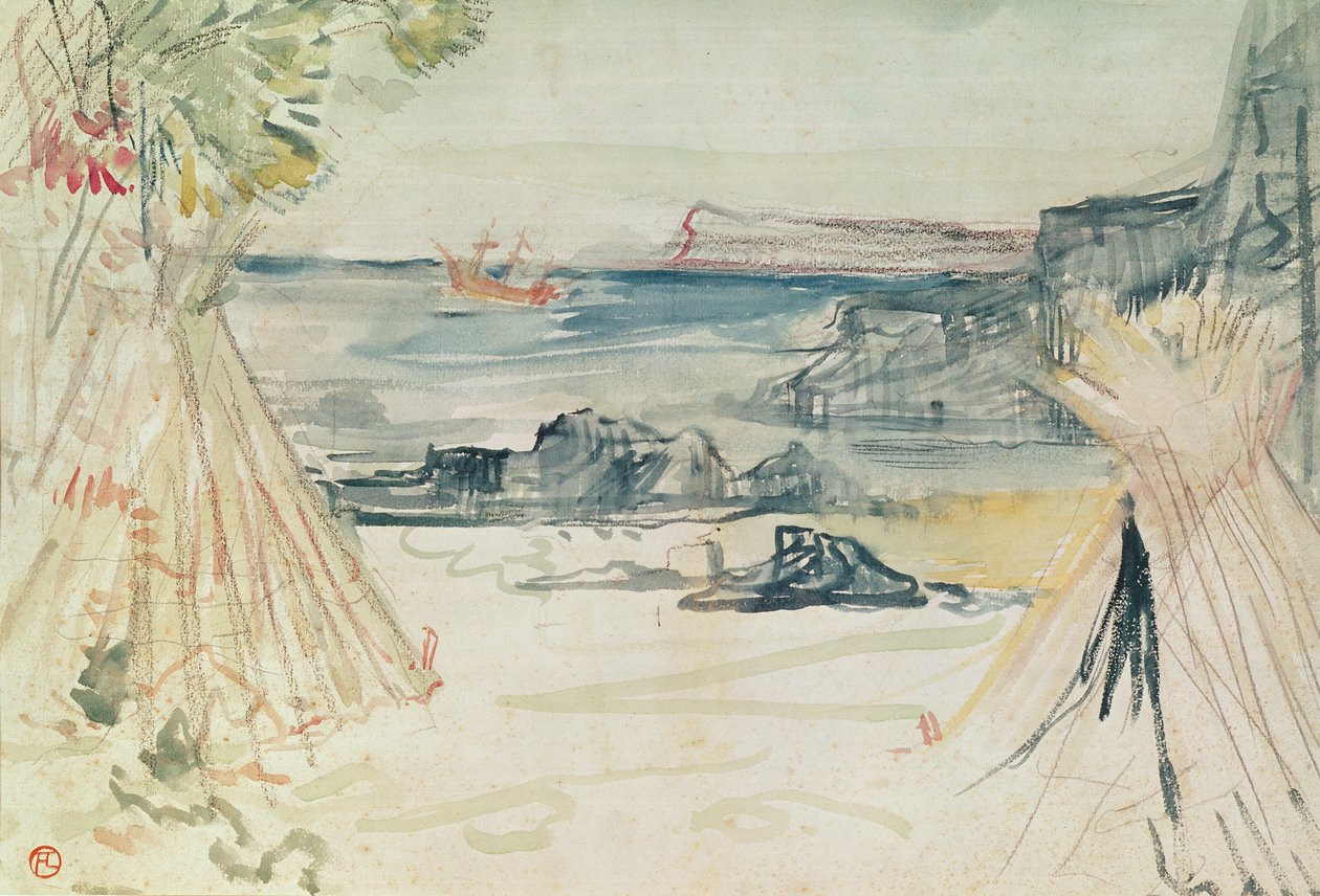 保罗和维吉尼，1896年（水彩和铅笔在纸上） 作者 亨利·德·图卢兹·劳特雷克