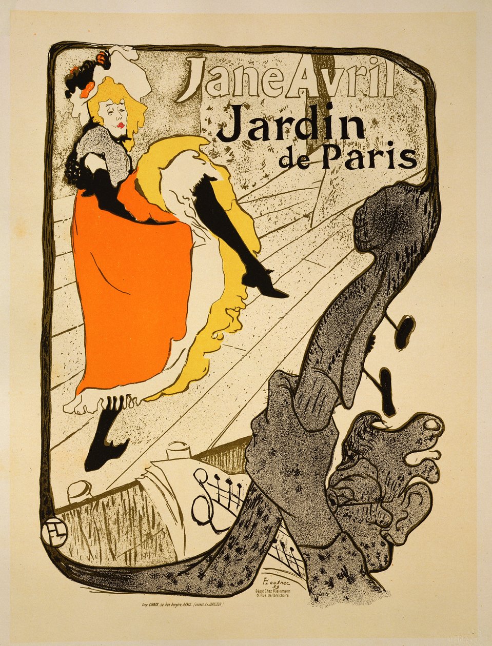 在1893年的巴黎花园（Jardin de Paris）上复制海报广告“简·艾薇儿”（Jane Avril）（见34625） 作者 亨利·德·图卢兹·劳特雷克