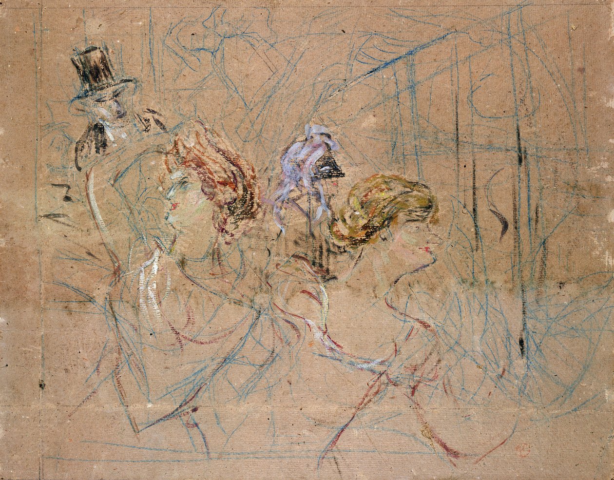&39;At the Masked Ball&39;的草图，c.1892（彩色铅笔在纸上） 作者 亨利·德·图卢兹·劳特雷克