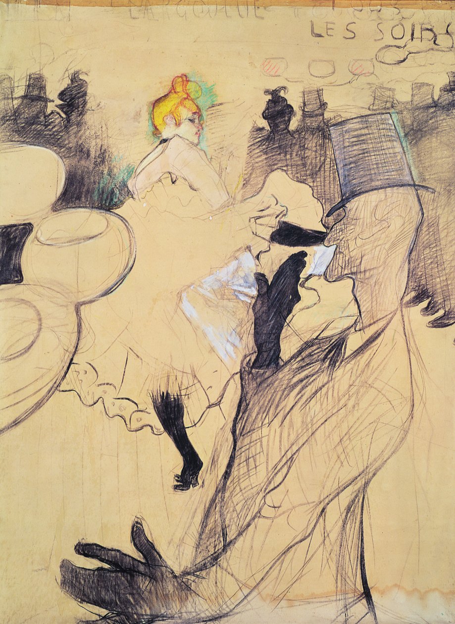 The Moulin-Rouge，The Goulue和Valentin，The Boneless One，1891（笔和墨水和彩色铅笔在纸上） 作者 亨利·德·图卢兹·劳特雷克