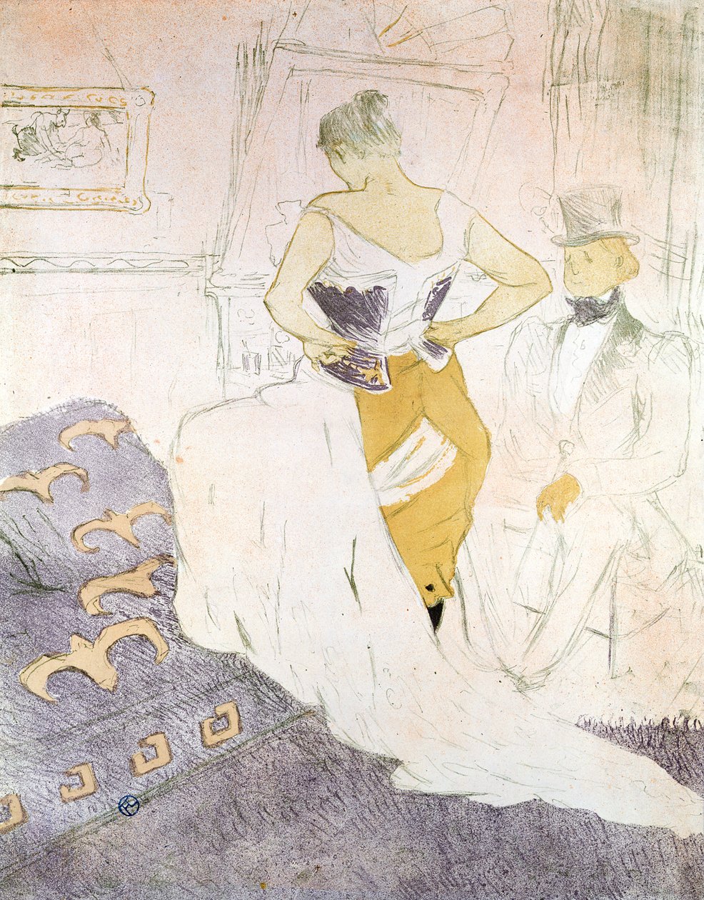 1896年，来自&39;Elles&39;的紧身胸衣的女人 作者 亨利·德·图卢兹·劳特雷克