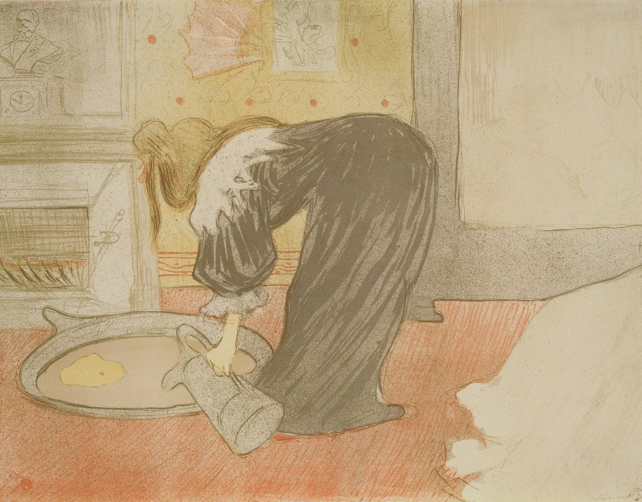 埃尔斯：女人在浴缸，1896年（蜡笔，刷子和飞溅石版） 作者 亨利·德·图卢兹·劳特雷克