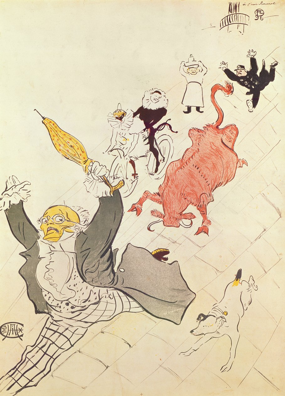 愤怒的牛（海报献给艺术家的朋友西蒙特），1896年（彩色石版画） 作者 亨利·德·图卢兹·劳特雷克