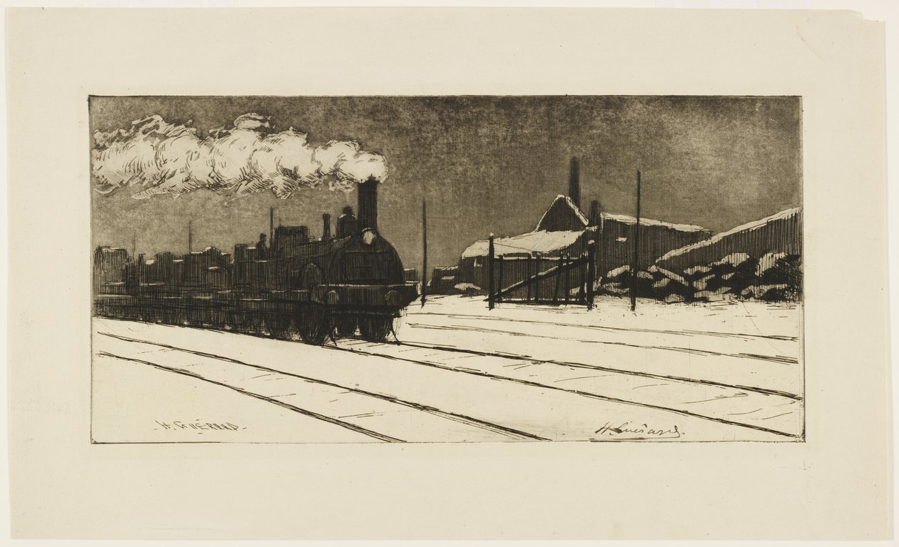 机车，雪的影响，c.1888（蚀刻和aquatint） 作者 亨利·查尔斯·瓜拉德