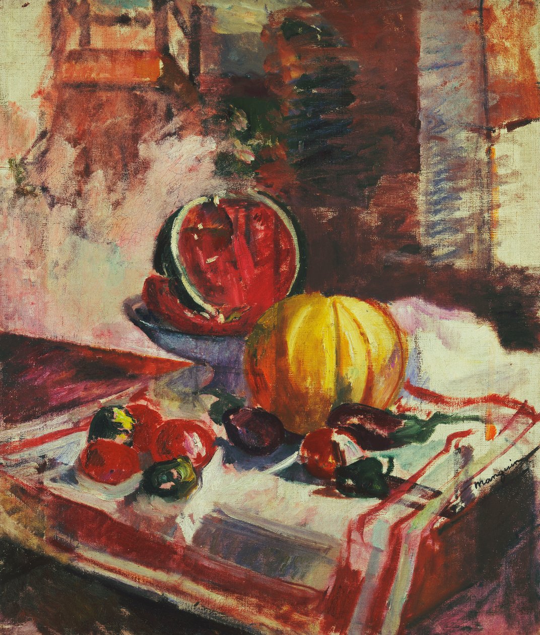 西瓜静物画；Nature morte a la Pasteque 作者 亨利·查尔斯·曼甘