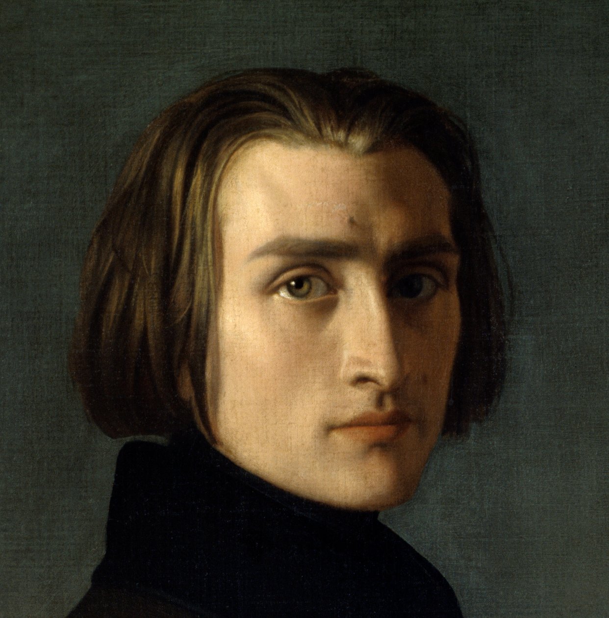 Portrait of Franz Liszt (1811-1886), Hungarian composer and pianist (1839). Detail of the face. Painting by Henri Lehmann (Karl Ernest (Ernst) Rudolf Heinrich Salem dit) (1814-1882). Paris, Musee Carnavalet. 作者 亨利·莱曼（Henri Lehmann）