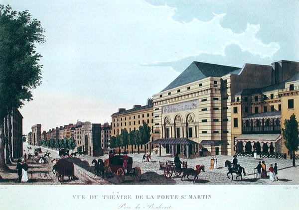 圣马丁门剧院。约1815-20（彩色雕刻）。 作者 亨利（后）Courvoisier Voisin