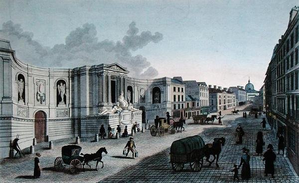 圣日耳曼大街上的喷泉景观，由格林伯格亨雕刻，约1815-20年（彩色雕刻）。 作者 亨利（后）Courvoisier Voisin