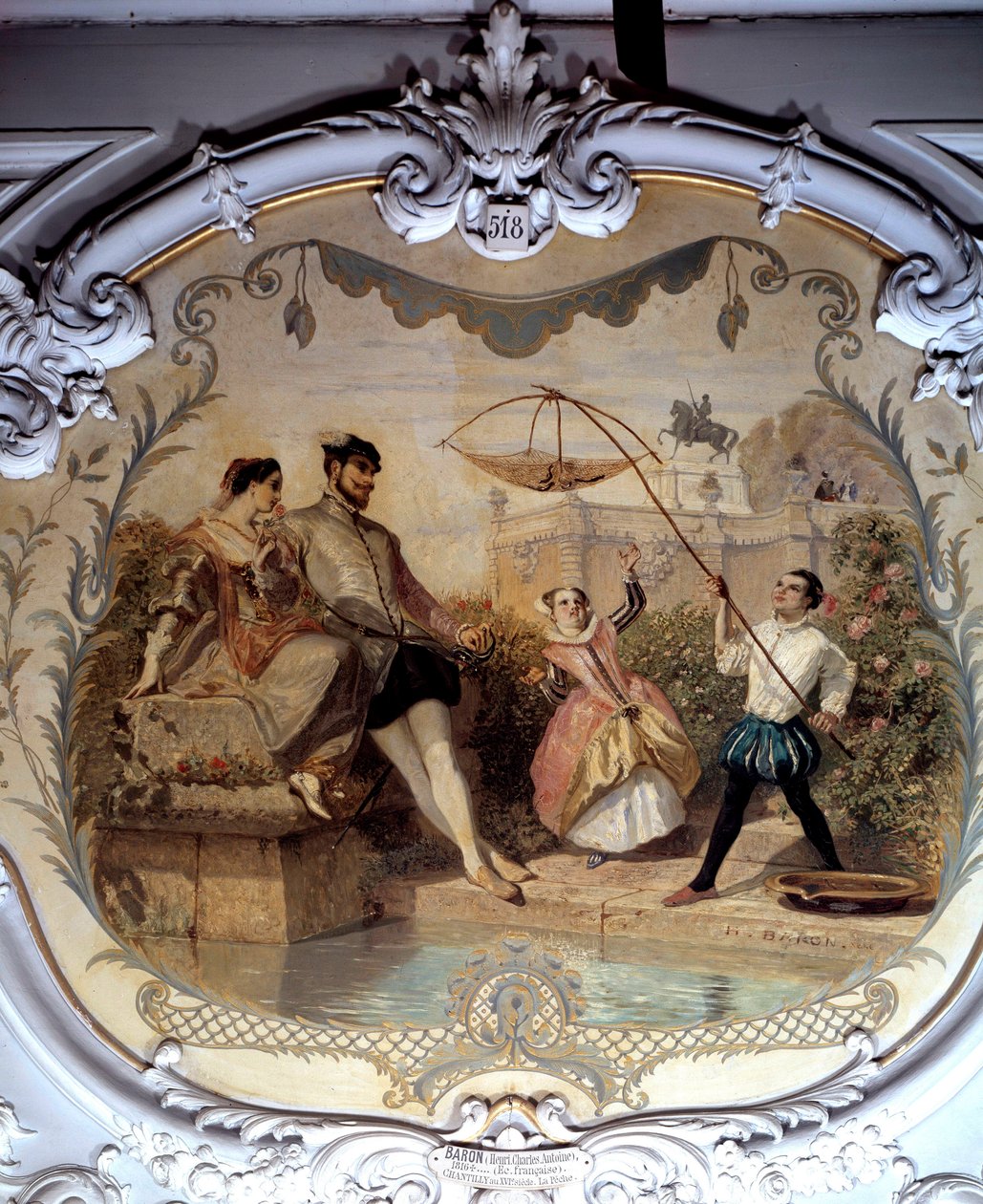 尚蒂伊城堡的钓鱼场景 Henri Baron (1816-1885) 绘画，1846 年 0,97x1,14 m 尚蒂伊，孔德博物馆 作者 亨利男爵