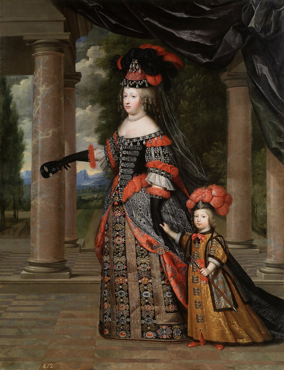 西班牙的玛丽亚·特蕾莎（Maria Theresa）和她的儿子多芬（Dauphin），法国的路易（Louis） 作者 亨利·博布伦