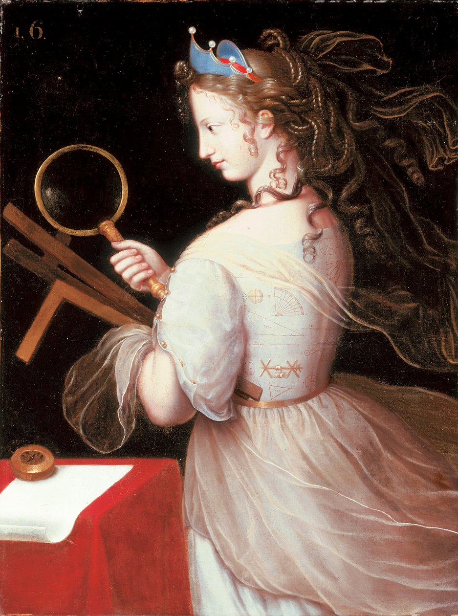 Saxe-Iena公爵夫人的Marie-Charlotte de la Tremouille肖像，扮作Geomtery的寓言 作者 亨利·博布伦