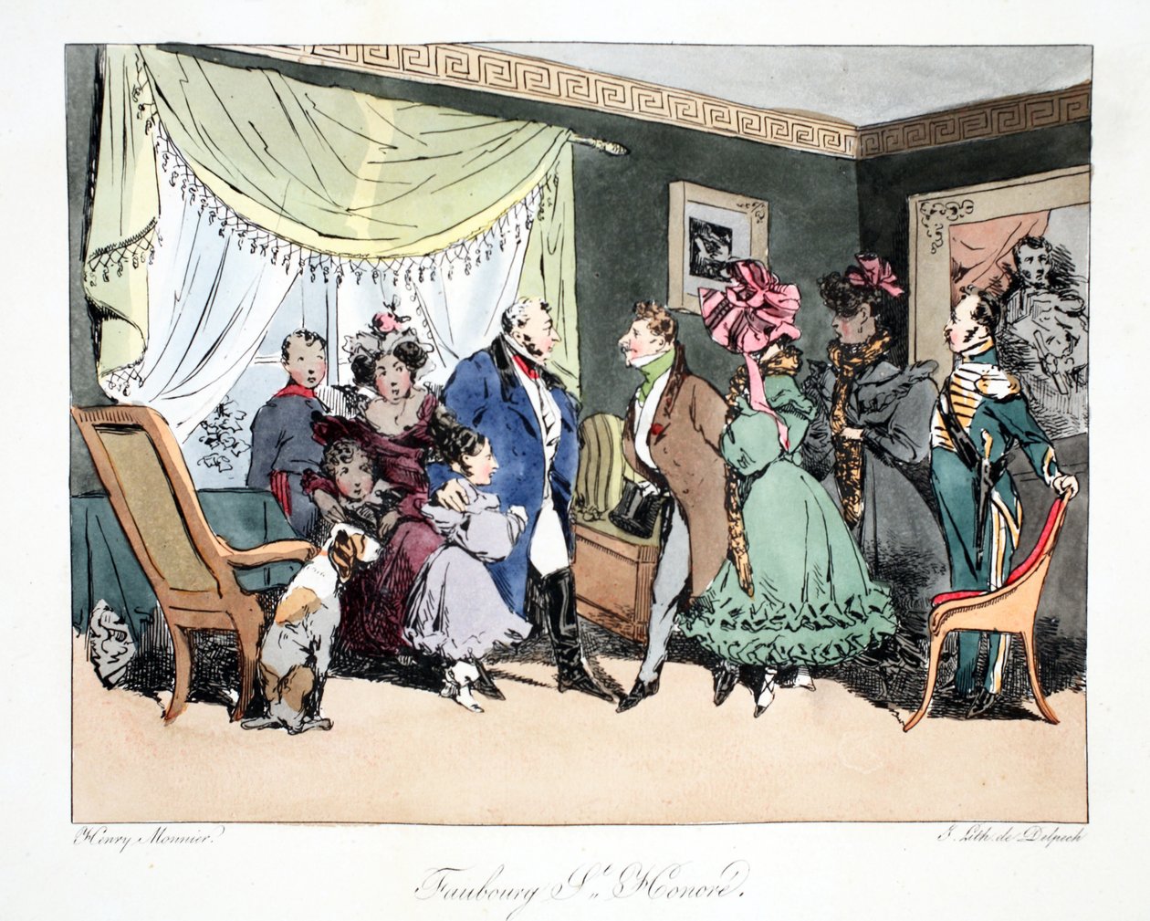 FaubourgSt.Honoré，来自Henri Monnier的&39;Six Quartiers de Paris&39;插图，由FS Delpech，酒吧进行平版印刷。巴黎，c.1828（手工彩色光刻） 作者 亨利·邦纳维特·蒙尼尔