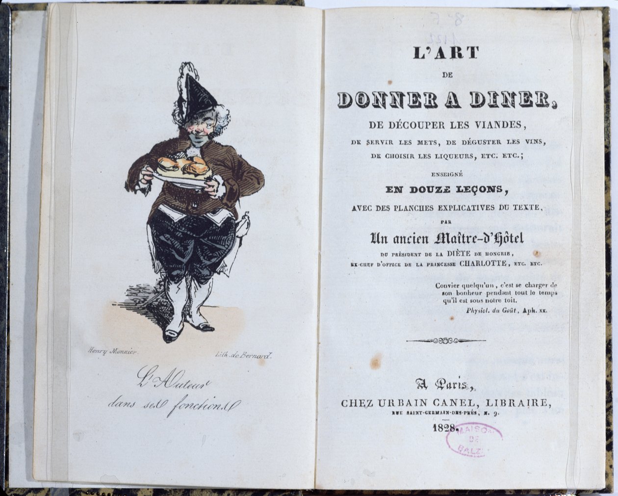 1828年Honore de Balzac（1799-1850）出版的“L&39;Art de Donner A Diner”一书的主题 作者 亨利·邦纳维特·蒙尼尔