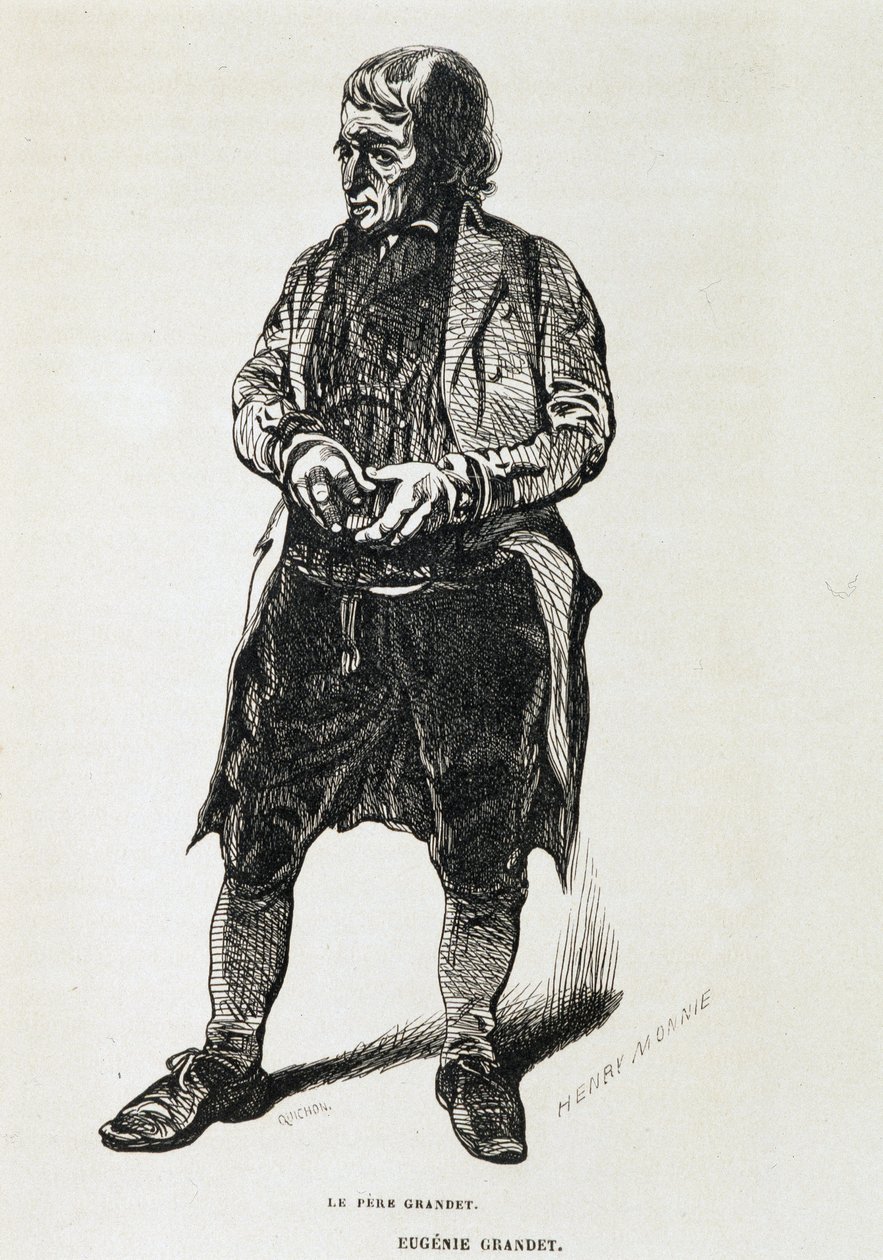 格朗台神父 - 在巴尔扎克的“欧仁妮格朗台”中，生病了。 Henri Monnier，1843 年原版 作者 亨利·邦纳维特·蒙尼尔