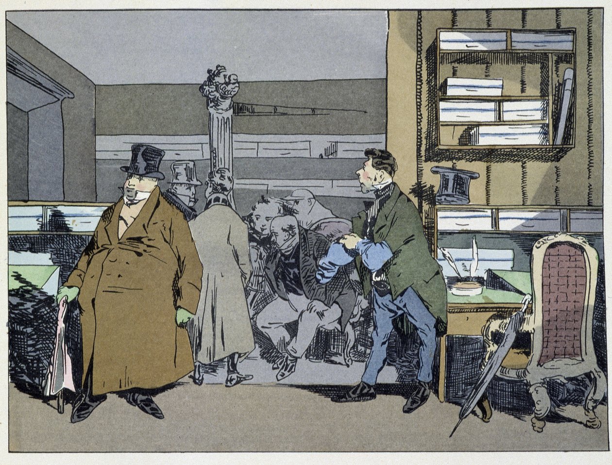 Nine hours: arrival of employees, change of costumes, small stove tour - in “” Administrative mores”” by Henri Monnier 作者 亨利·邦纳维特·蒙尼尔