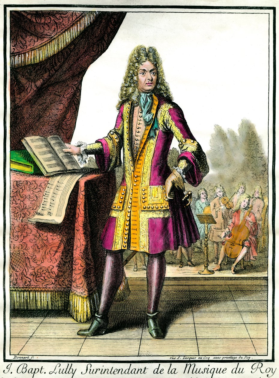 让·巴蒂斯特·卢利 (Giovanni Battista Lulli) 脚下的肖像 (1632-1687) Henri Bonnart (1642-1711) 雕刻国王的音乐总监 作者 亨利·博纳特（Henri Bonnart）