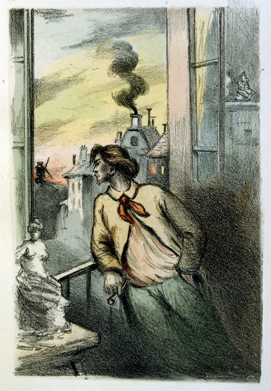亨利-布泰为路易-亨利-穆杰（又名亨利-穆杰，1822-1861 年）的《弗朗辛的闷闷不乐》（Le Manchon de Francine）绘制的插图，路易-亨利-穆杰是法国小说家和诗人。 作者 亨利·布特（Henri Boutet）
