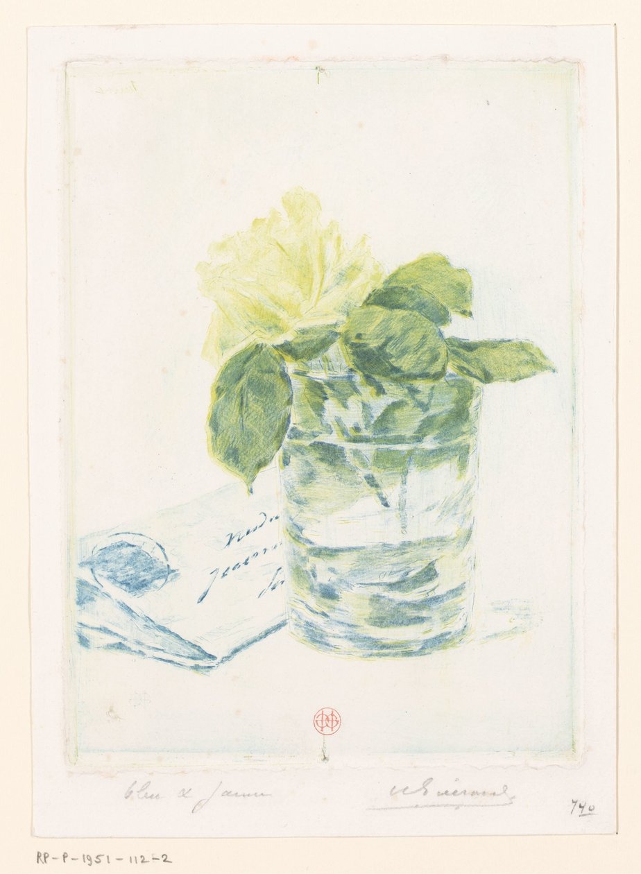 玫瑰花瓶旁的信 作者 Henri Charles Guérard（艺术家签名）