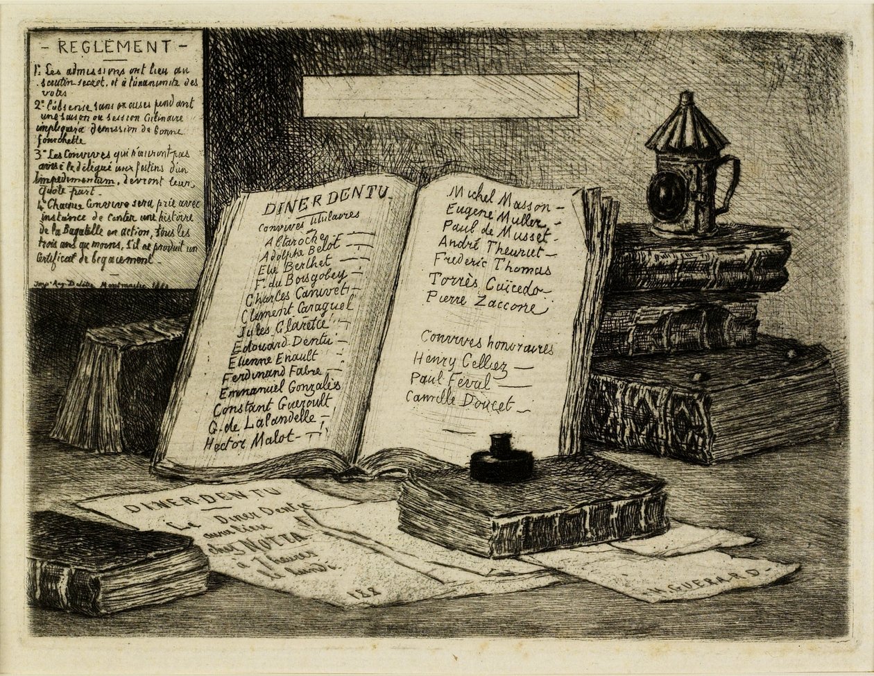 Bouquins et lanterne（书籍和灯笼），1880年（蚀刻，干点） 作者 亨利·查尔斯·瓜拉德