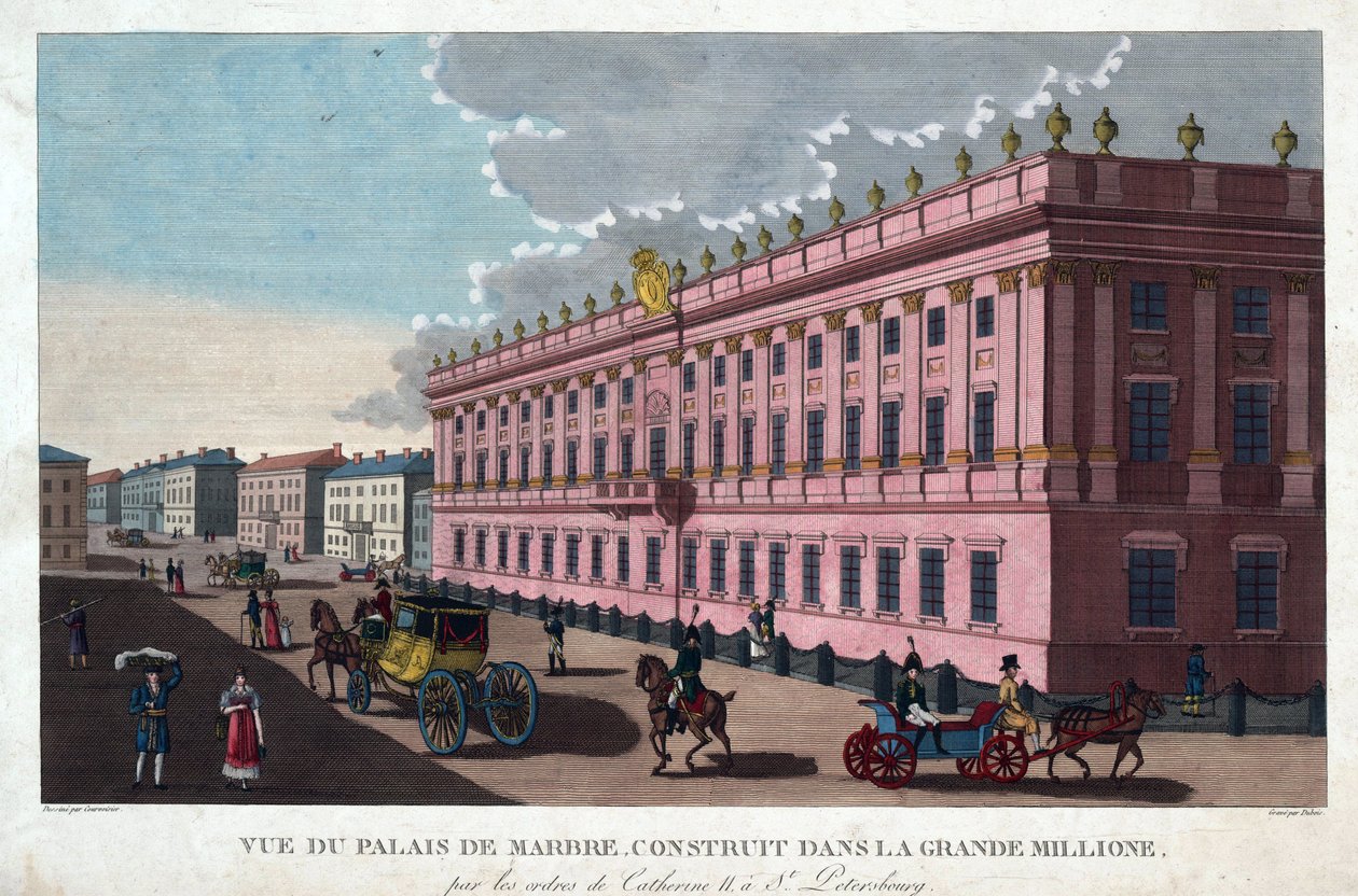 圣彼得堡的大理石宫殿 - Courvoisier-Voisin, Henri (1757-1830) - 约 1811 - 蚀刻版画，水彩画 - 32,4x49,3 - 私人收藏 作者 亨利·库沃西耶·沃辛（Henri Courvoisier-Voisin）