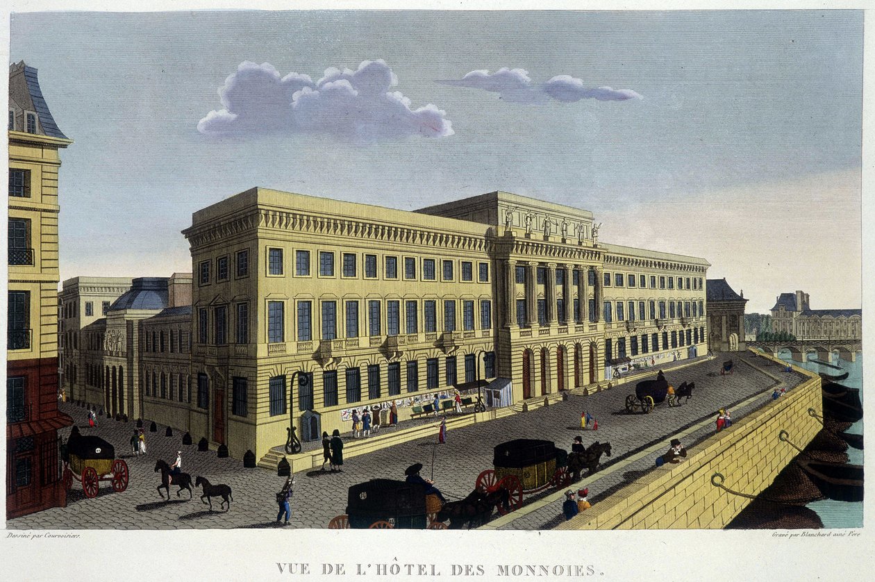 Monnins酒店，1820年左右，载于Courvoisier 1827年的 "巴黎风景"。 作者 亨利·库沃西耶·沃辛（Henri Courvoisier-Voisin）