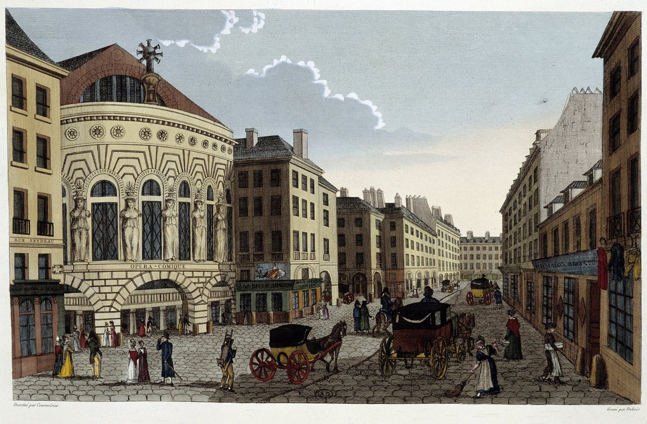 Comique歌剧院，约1820年，载于Courvoisier 1827年的《巴黎风光》。 作者 亨利·库沃西耶·沃辛（Henri Courvoisier-Voisin）