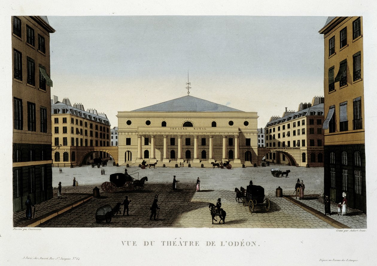 Odeon 剧院的景色 - 在 Courvoisier 的“巴黎景色”中 作者 亨利·库沃西耶·沃辛（Henri Courvoisier-Voisin）