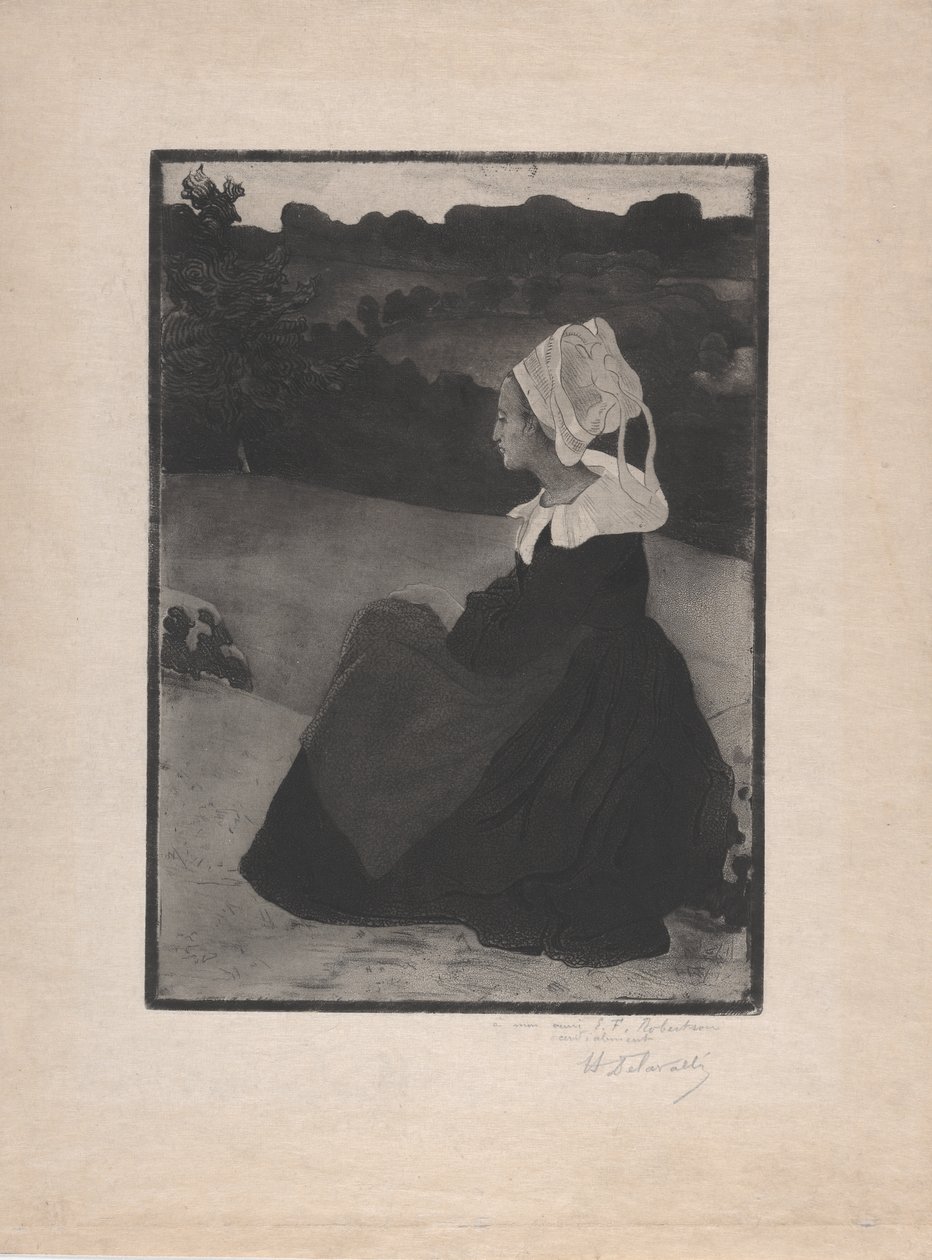 Bretonne assise（坐着的布列塔尼女人）c.1893（软底蚀刻和凹版） 作者 亨利·德拉瓦利