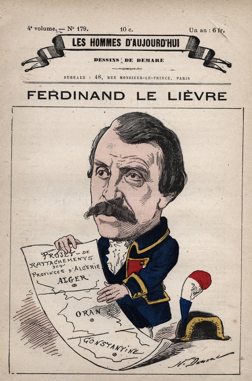 Ferdinand Le Lievre (Lelievre)(1799-1886)英国驻阿尔及利亚参议员的漫画，摘自《Les Hommes d
