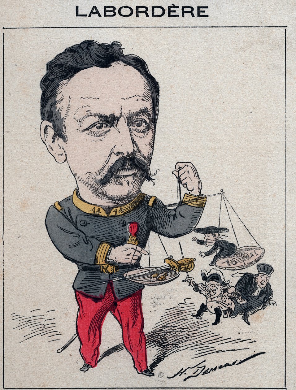 Jean Marie Arthur Labordere, French Military man, politician, senator for the Seine - Cartoon by Henri Demare in “Les Hommes d