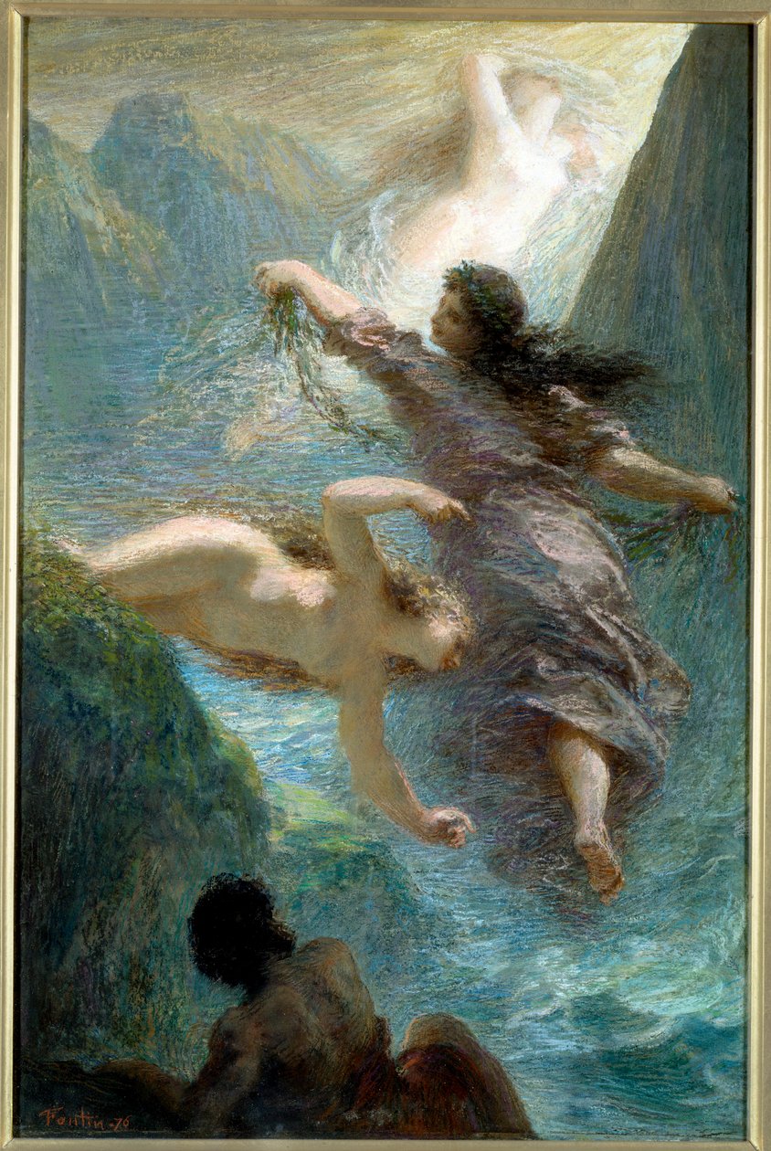 莱茵河的姑娘们。 粉彩 by Henri Fantin Latour (Fantin-Latour 作者 伊格纳斯·亨利·让·范坦·拉图尔