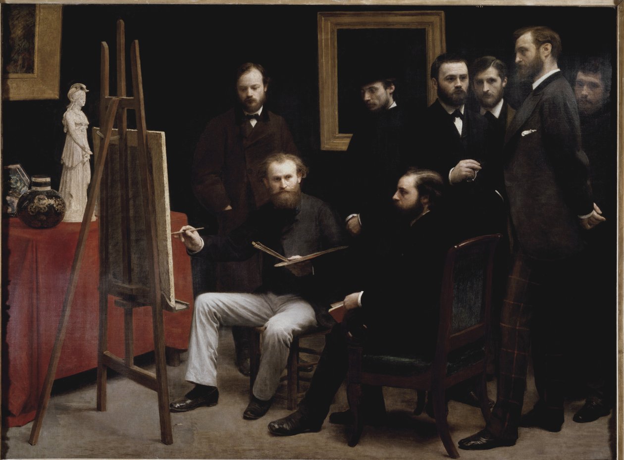 A workshop at the Batignolles (with several portraits of artist) (oil on canvas 作者 伊格纳斯·亨利·让·范坦·拉图尔
